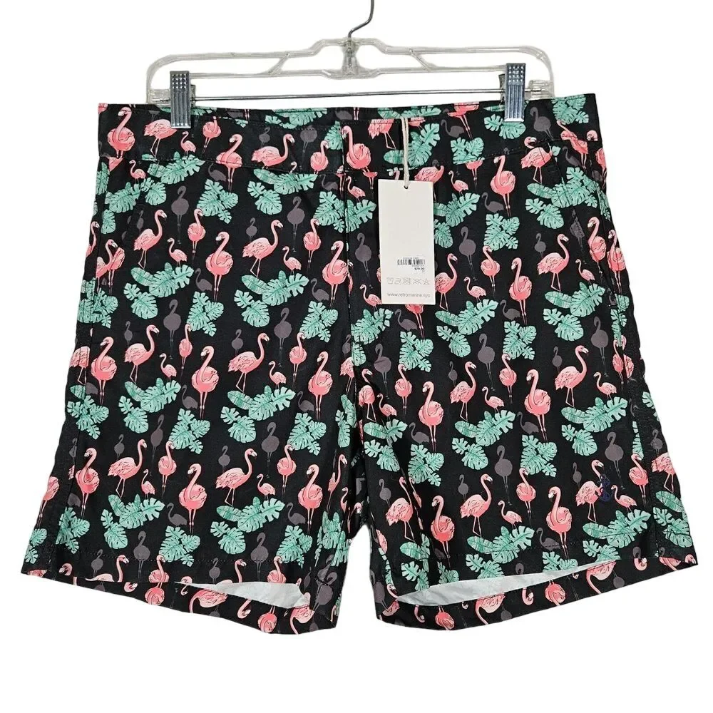 Retromarine NY Mens‎ Size 32 Swim Trunks Shorts Flamingo Print Mesh Lined NWT